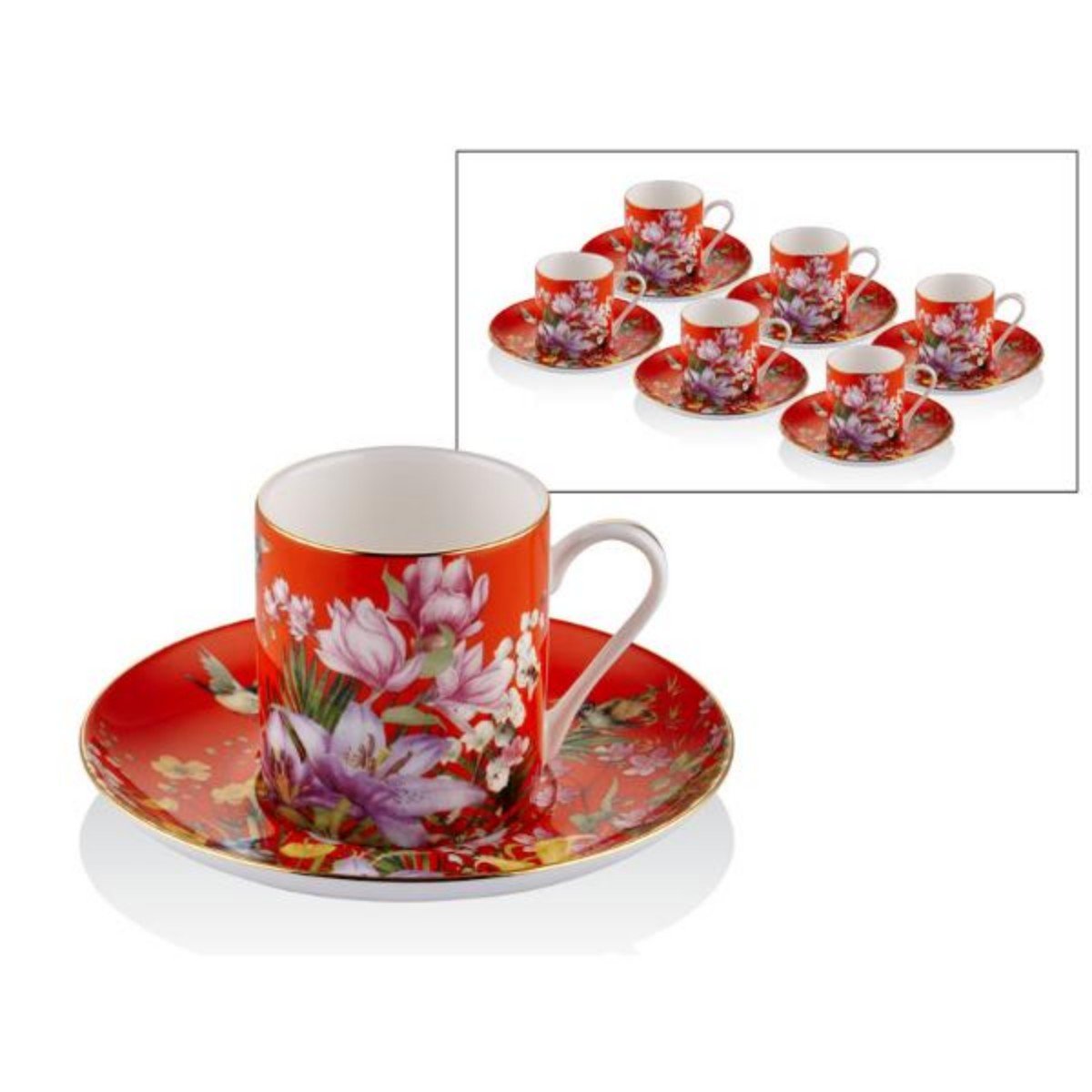 1lın-cc065 Botanıca 6 Parça Kahve Fincan Takımı Kırmızı – KIRMIZI - Görsel 1