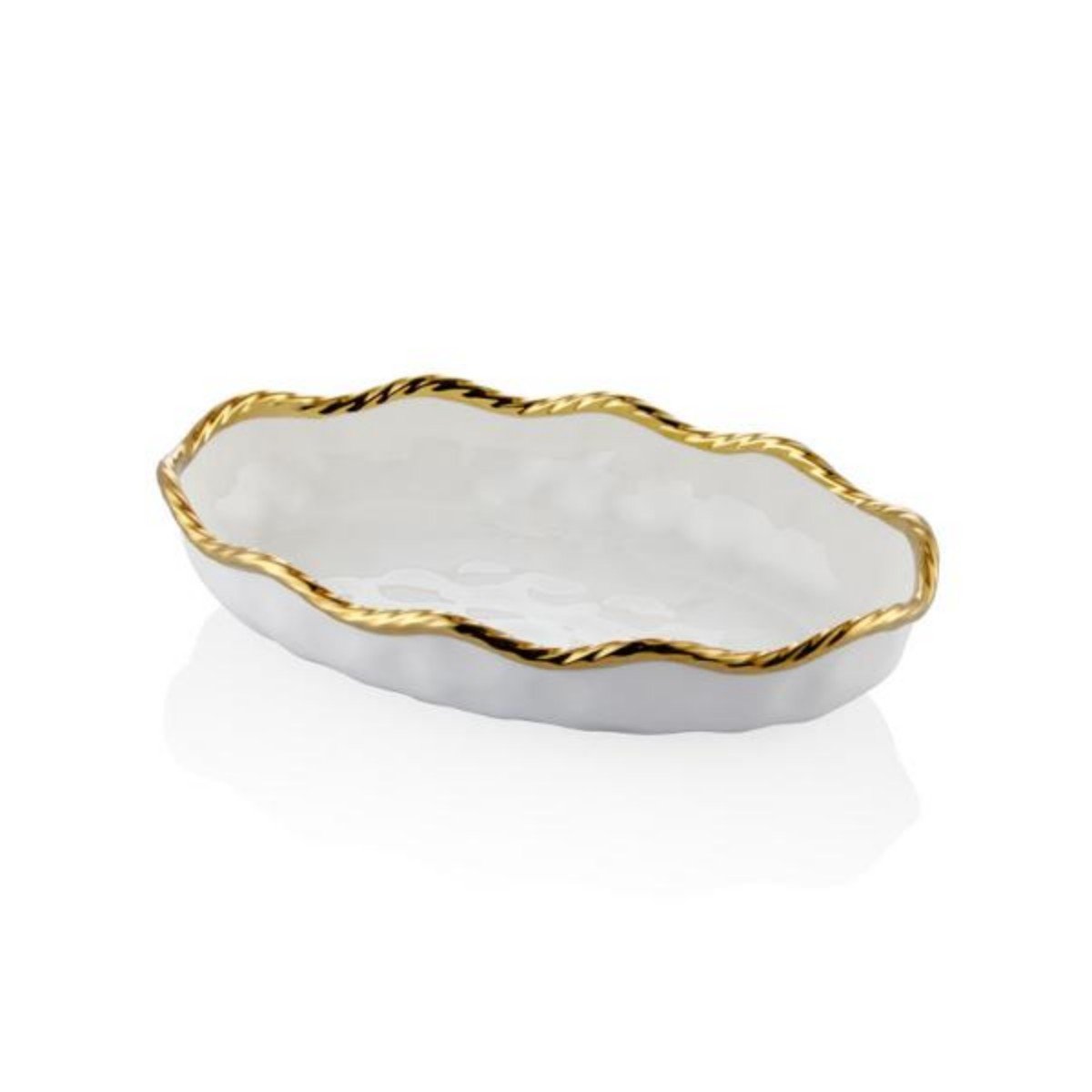 1yw-e09g Wave Küçük Oval Kayık Tabak 36x22x7,5cm Beyaz Altın – BEYAZ-ALTIN - Görsel 1