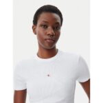 Ck J20j225245 Woven Label Rıb Fıtted Tee Kadın Tshırt – BEYAZ - Görsel 4