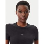 Ck J20j225245 Woven Label Rıb Fıtted Tee Kadın Tshırt – SİYAH - Görsel 4