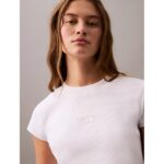 Ck Lv047ab802 Monogram Baby Tee Kadın Tshırt – BEYAZ - Görsel 11