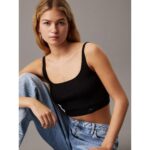 Ck J20j225227 Woven Label Sweater Bralette Kadın Sweaters – SİYAH - Görsel 2