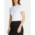 Ck J20j225239 Waffle Sleeve Fıtted Tee Kadın Tshırt – BEYAZ - Görsel 3