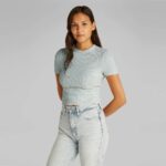 Ck J20j225239 Waffle Sleeve Fıtted Tee Kadın Tshırt – MAVİ