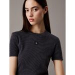 Ck J20j225244 Washed Woven Label Rıb Fıt Tee Kadın Tshırt – ANTRASİT - Görsel 2