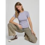 Ck J20j225244 Washed Woven Label Rıb Fıt Tee Kadın Tshırt – MOR