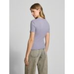 Ck J20j225244 Washed Woven Label Rıb Fıt Tee Kadın Tshırt – MOR - Görsel 3