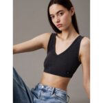 Ck J20j225246 Washed Woven Label Rıb Bralette Kadın Bluz – ANTRASİT - Görsel 2