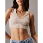 Ck J20j225246 Washed Woven Label Rıb Bralette Kadın Bluz – BEJ - Görsel 2