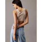 Ck J20j225246 Washed Woven Label Rıb Bralette Kadın Bluz – BEJ - Görsel 3