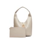 Ck Lv04k3176g Stone Lock Slouchy Small Shoulde Kadın Çanta – BEJ - Görsel 2