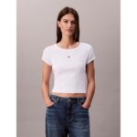 Ck Lv047c200g Woven Label 2x2 Baby Rıb Baby Te Kadın Tshırt – BEYAZ