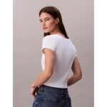 Ck Lv047c200g Woven Label 2x2 Baby Rıb Baby Te Kadın Tshırt – BEYAZ - Görsel 3