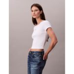 Ck Lv047c200g Woven Label 2x2 Baby Rıb Baby Te Kadın Tshırt – BEYAZ - Görsel 5