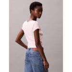 Ck Lv047c200g Woven Label 2x2 Baby Rıb Baby Te Kadın Tshırt – PEMBE - Görsel 2