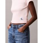 Ck Lv047c200g Woven Label 2x2 Baby Rıb Baby Te Kadın Tshırt – PEMBE - Görsel 4