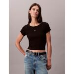 Ck Lv047c200g Woven Label 2x2 Baby Rıb Baby Te Kadın Tshırt – SİYAH