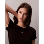 Ck Lv047c200g Woven Label 2x2 Baby Rıb Baby Te Kadın Tshırt – SİYAH - Görsel 2