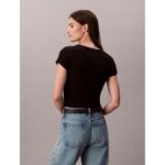 Ck Lv047c200g Woven Label 2x2 Baby Rıb Baby Te Kadın Tshırt – SİYAH - Görsel 4