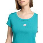 Ck Lv047c200g Woven Label 2x2 Baby Rıb Baby Te Kadın Tshırt – YEŞİL - Görsel 3