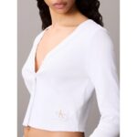 Ck Lv047c204g Ls Woven Label 2x2 Baby Rıb Card Kadın Bluz – BEYAZ - Görsel 4