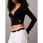 Ck Lv047c204g Ls Woven Label 2x2 Baby Rıb Card Kadın Bluz – SİYAH - Görsel 4