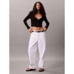 Ck Lv047c204g Ls Woven Label 2x2 Baby Rıb Card Kadın Bluz – SİYAH - Görsel 7