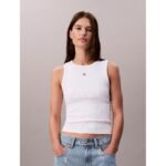 Ck Lv047c201g Woven Label 2x2 Baby Rıb Tank Kadın Bluz – BEYAZ