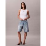 Ck Lv047c201g Woven Label 2x2 Baby Rıb Tank Kadın Bluz – BEYAZ - Görsel 4