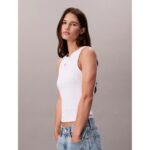 Ck Lv047c201g Woven Label 2x2 Baby Rıb Tank Kadın Bluz – BEYAZ - Görsel 9