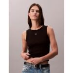 Ck Lv047c201g Woven Label 2x2 Baby Rıb Tank Kadın Bluz – SİYAH - Görsel 2