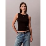 Ck Lv047c201g Woven Label 2x2 Baby Rıb Tank Kadın Bluz – SİYAH - Görsel 12