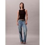 Ck Lv047c201g Woven Label 2x2 Baby Rıb Tank Kadın Bluz – SİYAH - Görsel 3