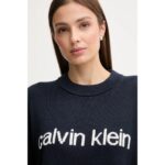 Ck Lv047c311g Cotton Graphic Pullover Kadın Sweaters – LACİVERT - Görsel 4