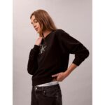 Ck Lv047b234g Ls Monologo French Terry Rlxd Cr Kadın Sweatshırts – SİYAH - Görsel 3