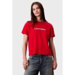 Ck Lv047d205g Ss 2 Tone 3d Embroıdery Logo Tee Kadın Tshırt – KIRMIZI