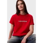 Ck Lv047d205g Ss 2 Tone 3d Embroıdery Logo Tee Kadın Tshırt – KIRMIZI - Görsel 5