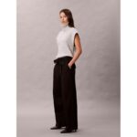 Ck Lv044d639g Cotton Twill Belted Trouser Kadın Pantolon – SİYAH - Görsel 4