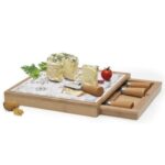 0891 Lesf Bambu Cam Panolu Ve 4 Bıçaklı Peynir Servis Tepsisi 25,5x25,5cm – STANDART