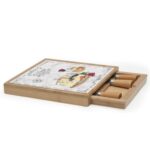 0891 Lesf Bambu Cam Panolu Ve 4 Bıçaklı Peynir Servis Tepsisi 25,5x25,5cm – STANDART - Görsel 3