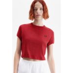 Fred Perry G9168 Cropped Rıbbed Kadın Tshırt – KIRMIZI