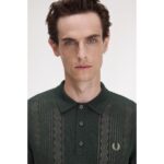 Fred Perry K9750 Poıntelle Panel Knıtted Erkek Tshırt – KOYU YEŞİL - Görsel 3