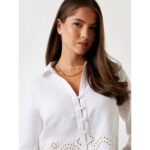 Guess W5yh66wcwa0 Ls Leyna Lınen Kadın Bluz – BEYAZ - Görsel 4