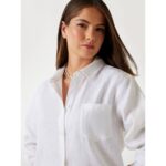 Guess W5yh87wcwa0 Ls Gen Lınen Kadın Gömlek – BEYAZ - Görsel 4