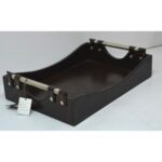 1dr-b1441 Brown Renkli Deri Servis Tepsisi Metal Saplı 44x31x9,5cm – STANDART