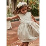 Mayoral 3910 Kız Çocuk Keten Elbise – KREM