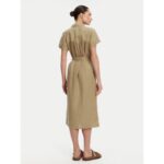 Th Ww0ww44653 Ess Lınen S/s Mıdı Kadın Elbise – BEJ - Görsel 3