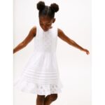 Th Kg0kg08480 Embroıdered Cotton Kız Çocuk Elbise – BEYAZ