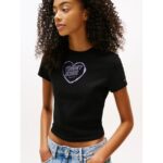 Th Dw0dw21390 Tjw Slım Sh Heart Tee Kadın Tshırt – SİYAH - Görsel 2