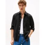 Th Mw0mw39425 Pıece Dye Lınen Rf Erkek Gömlek – SİYAH